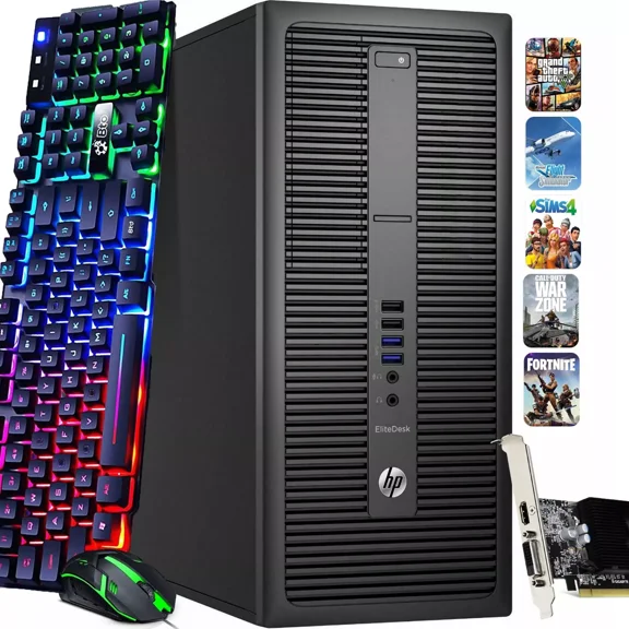 Restored HP G2 Tower Windows 11 Pro Gaming Desktop PC, Intel Core i5-6500, 16GB DDR4 Ram, 1TB SSD, NVIDIA GeForce GTX 1050 Ti 4GB, WiFi, Bluetooth, RGB Keyboard & Mouse (Refurbished)