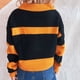 thumbnail image 3 of Ailaofu Womens Striped Polo Sweater Trendy Color Block Crop Tops Casual V Neck Knitted Pullover Jumper Shirts Long Sleeve, 3 of 4