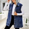 thumbnail image 4 of ShomPort Women's Sleeveless Hooded Denim Jacket Casual Button Jean Vest with Detachable Hoodie, 4 of 6
