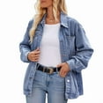 thumbnail image 3 of Women Casual Long Sleeve Lapel Button Outerwear Loose Boyfriend Style Jacket Fashion Denim Jacket Light Blue M, 3 of 10