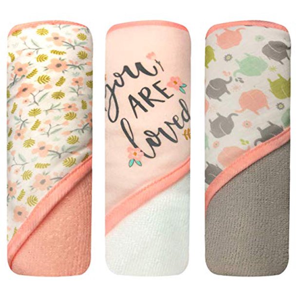 Modern Baby Hooded Baby Towels 3 Pack Set of Infant Girl Baby Bath