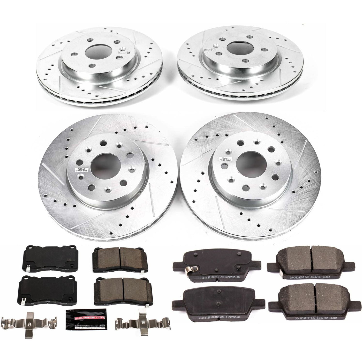 PowerStop Front and Rear Z23 Evolution Sport Carbon-Fiber Ceramic Brake Pad and Drilled & Slotted Rotor Kit Fits: CADILLAC Select Models K7908