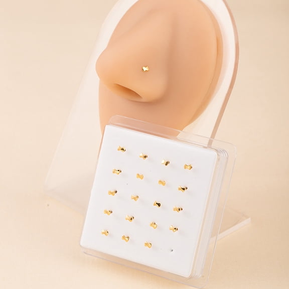 Firefly Hope 20Pcs Hypoallergenic Direct-Entry Straight Nose Studs & Rings - Unisex Nostril Piercing Jewelry for Women & Men, Golden C