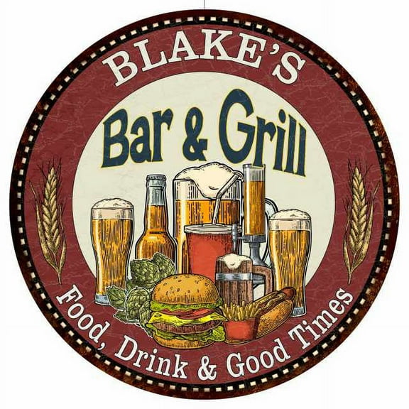 BLAKE'S Bar and Grill 14" Round Metal Sign Kitchen Wall Decor 100140020127