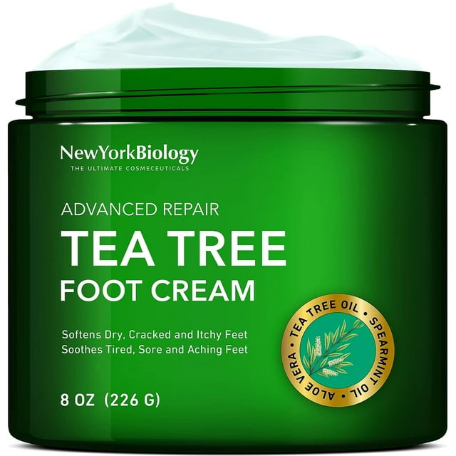 Crema para pies New York Biology, aceite de árbol de té, 240 ml, para pies secos
