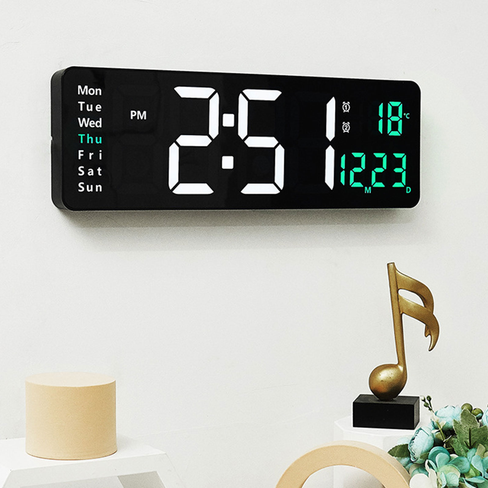 Soapow Large Digital Wall Clock, 16" LED Auto Brightness Dimmer Clock with Remote Control, Date Week Temperature for Living Room Decor