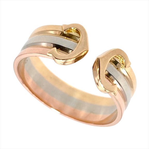 Pre-Owned Cartier 2C Ring, Size #52, 18K Yellow Gold (3.7g), White (18K Gold), Pink...