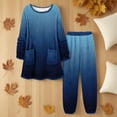 thumbnail image 2 of Hueook Cotton Pajamas for Women Fleece-Lined Pajama Set Navy L, 2 of 5