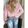 thumbnail image 6 of Women's Cropped Faux Fur Jacket Long Sleeve Open Front Cardigan Casual Short Coat Light Pink XL, 6 of 7
