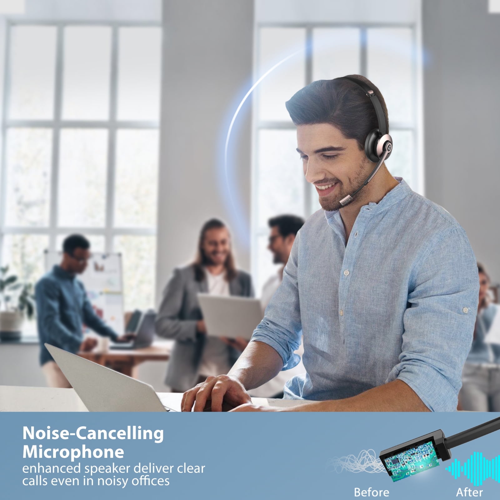 MUSICOZY Bluetooth Headset with Microphone, Wireless Headphones with Noise Cancelling Mic, 26hrs talktime, On Ear Headphones with Mic Mute for Mac/Laptop/Zoom/Teams/Call Center/Office/Home Rose Gold