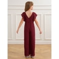 thumbnail image 4 of LiiYii Flower Girls Chiffon Romper Ruffled Short Sleeve High Waist Wide Leg Jumpsuit for Wedding Party Burgundy 10, 4 of 8