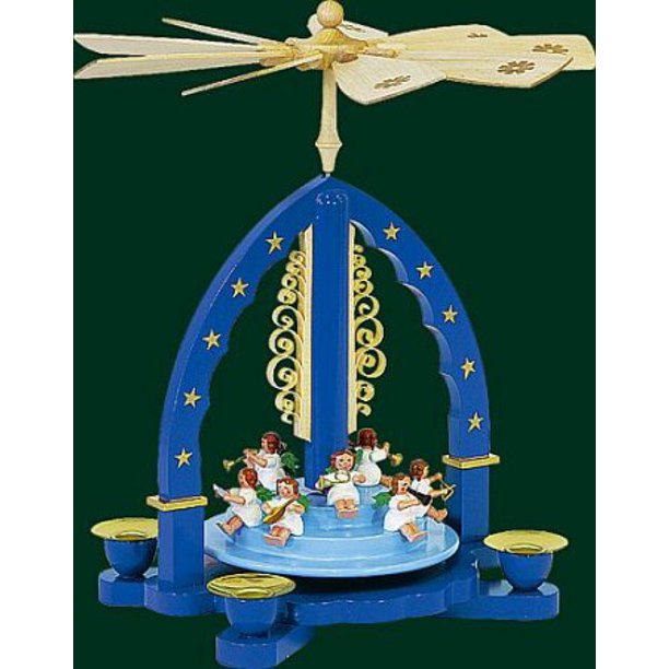 Concert Angels Blue German Christmas Pyramid Carousel Handcrafted in