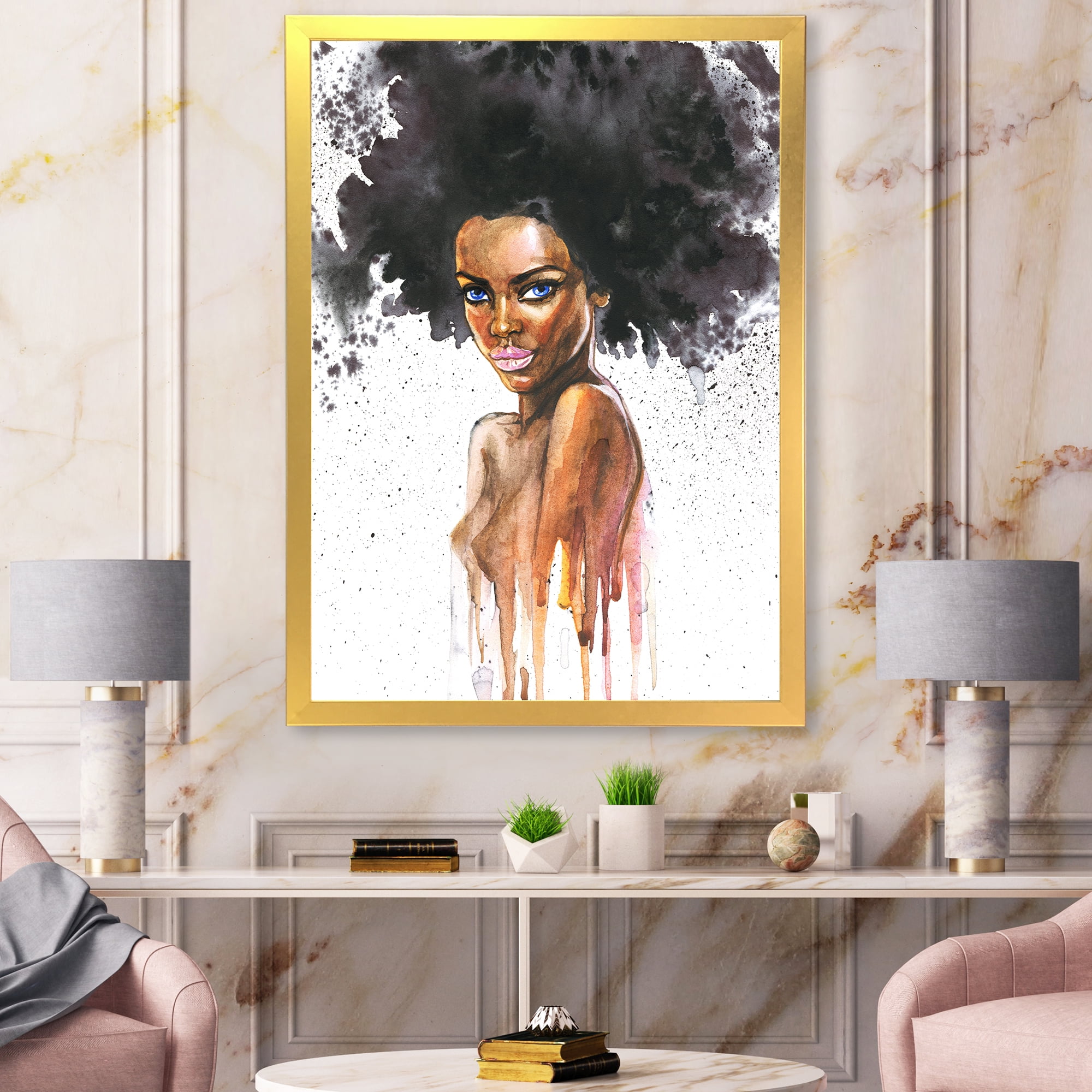 Designart 'Portrait of Afro American Woman VII' Modern Framed Art Print