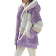 thumbnail image 2 of Niuer Womens Plush Hooded Coat Contrast Color Zipper Cardigan Fleece Fluffy Coat Outerwear with Pockets, 2 of 3