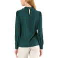 thumbnail image 3 of MODA NOVA Junior's Bow-Tie Neck Checks Printed Long Sleeves Blouse Blue Green L, 3 of 5