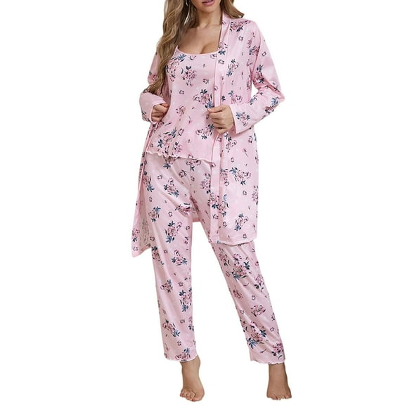 Vetsdori Womens Lightweight Pajamas Sets Long Sleeve Casual Nightwear 3 Pieces,Soft Sleepwear Homewear Pajamas for Women Trendy