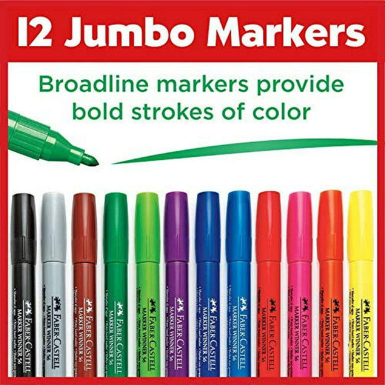 Faber-Castell Jumbo Broadline Washable Marker Set - Assorted Colors, Set of  12 