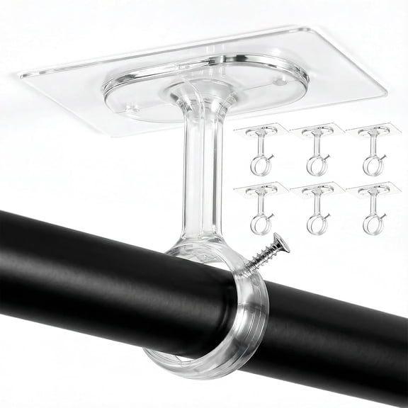LQSEO 6 Pack Ceiling Hooks for Hanging,No Drill Curtain Rod Brackets Curtain Rod Hook No Drill Drop Ceiling Hook Adjustable Curtains Rods Hooks 1.2'' Dia Poles for Living Room,Bathroom,Kitchen