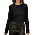 thumbnail image 2 of Feancey Women's Sequin Dressy Tops Sparkly Glitter Long Sleeve T Shirts Cocktail Party Backless Elegant Tunics Round Neck Loose Shiny Blouse Black XXL, 2 of 7