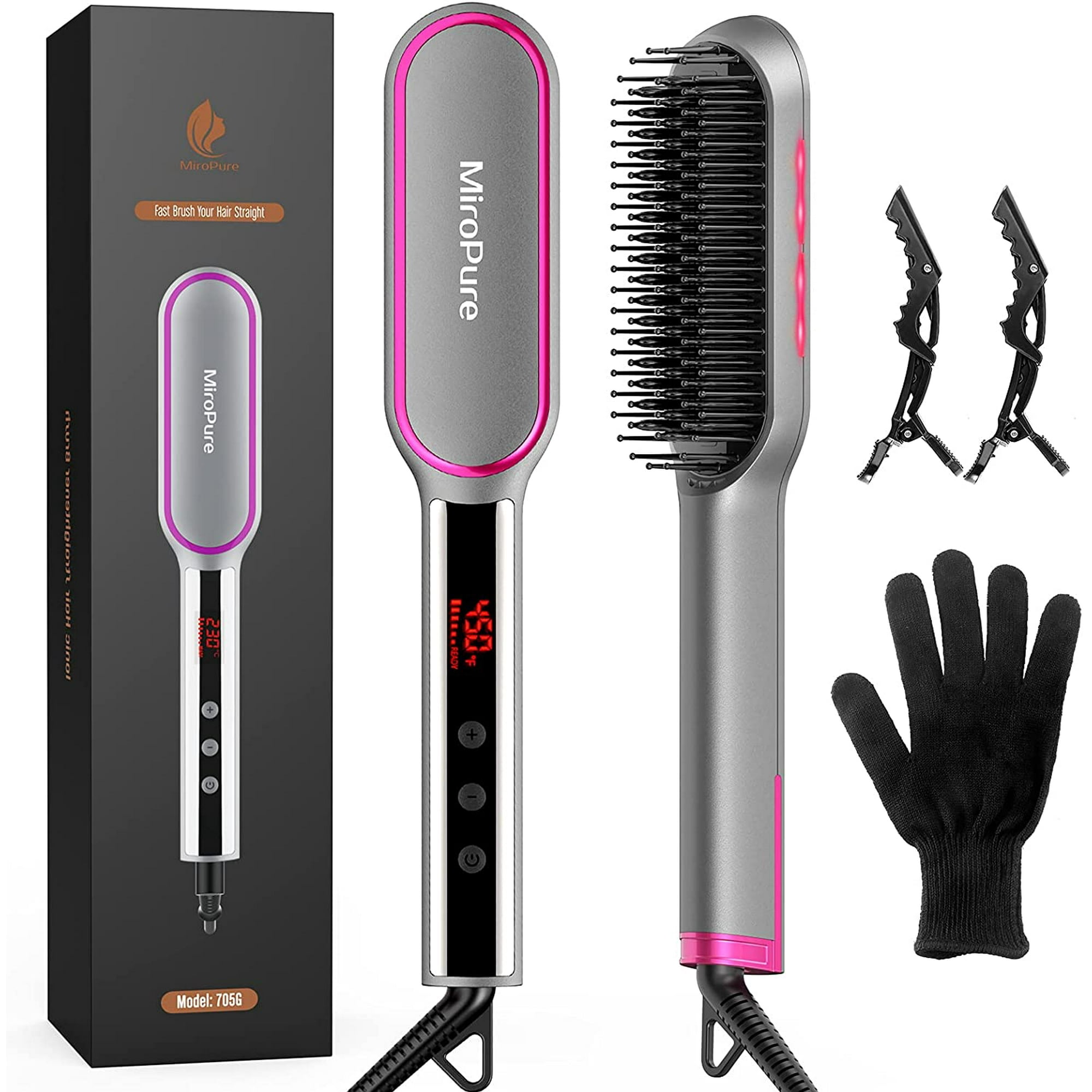 Hair Straightener Brush Infrared Ionic Hair Straightening Brush 13 Heat Settings with LED Screen Anti Scald Auto Off Fast Heating Comb for Home Salon Walmart