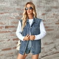thumbnail image 5 of XBASW Women's Washed Denim Vest Loose Sleeveless Jean Waistcoat Summer Cardigan Coats S-XL, 5 of 11