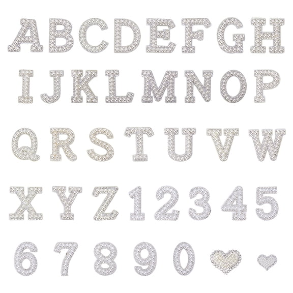 40Pcs Pearl Rhinestone Letter Patches Stick on Pearl Letter Patches Glitter Alphabet Numbers Appliques Bling Heart Patches DIY