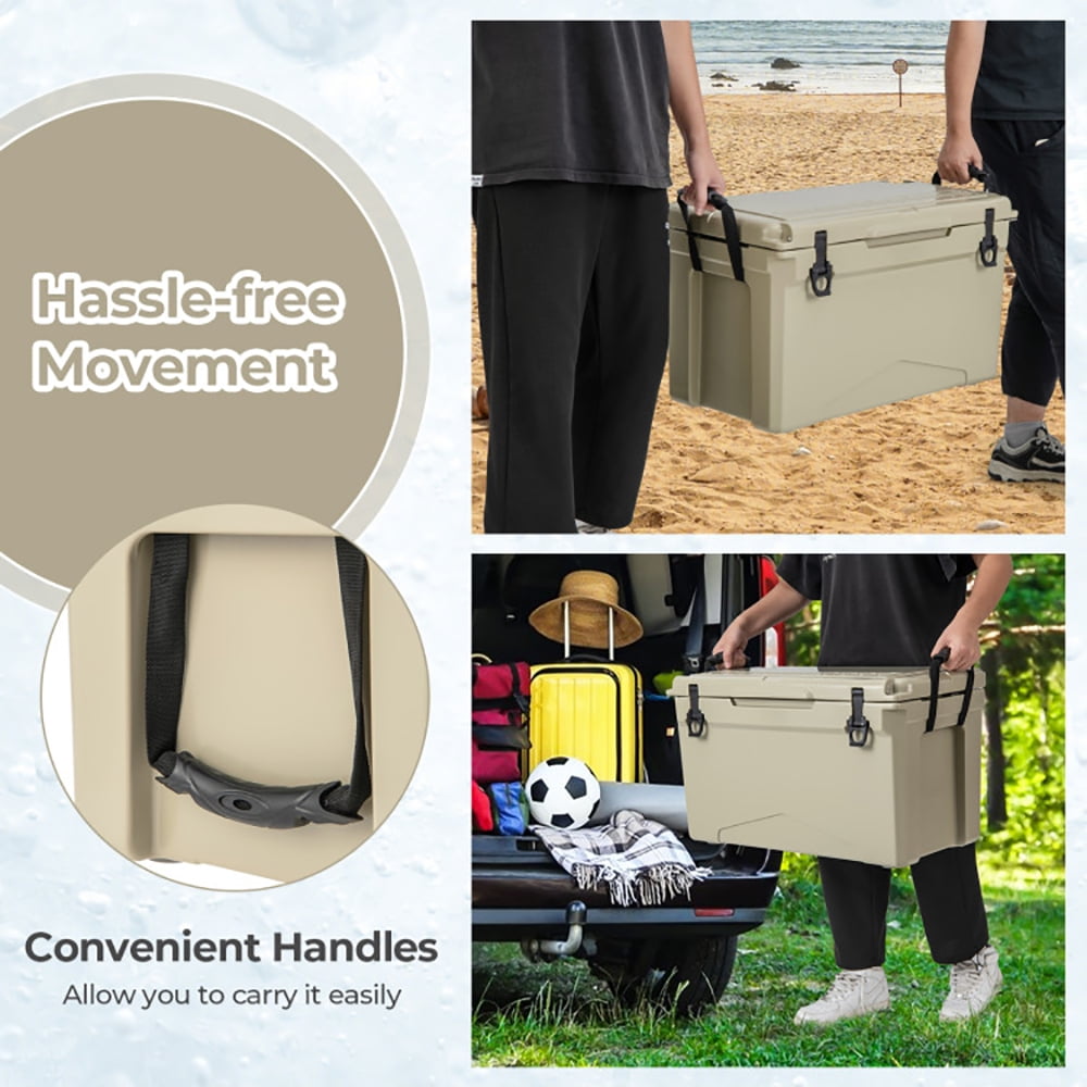 Spaco 50 QT Rotomolded Cooler Insulated Portable Ice Chest with Integrated Cup Holders-Tan, Heavy Duty Hard Coolers for Beach Picnic Camping Boat