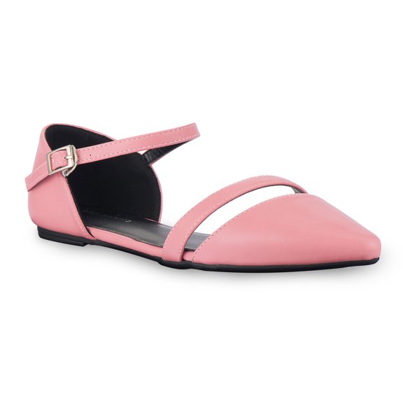 Mio Marino D'Orsay Pointed Toe Flats - Womens Ankle Strap Dress Shoes - Quick Release Buckle (Beige, 5.5)