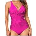 thumbnail image 1 of Amzcrzy Swim Suits for Women Deep V Neck Straps One Piece Swimsuit Solid Color Tummy Control Monokini Swimsuits for Women Criss Cross Ruched Bathing Suits, 1 of 9