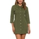 thumbnail image 1 of Vestido de mezclilla para mujer INSPIRE CHIC con mangas 3/4, botón, mini vestido de camisa de mezclilla en verde ejército, 1 of 6