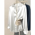 thumbnail image 6 of HOWPAY Dressy Shirts for Women Button down Long Sleeve Blouse Casual Work Office Tops Lightweight Solid Color Slim Fit Y2k Clothes White M, 6 of 6