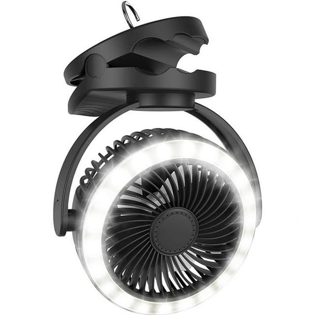 Ventilador de camping con linterna LED - Ventilador de tienda de campaña con batería recargable de 8 pulgadas con luz y gancho para colgar para tienda de campaña al aire libre RV Viajes Pesc