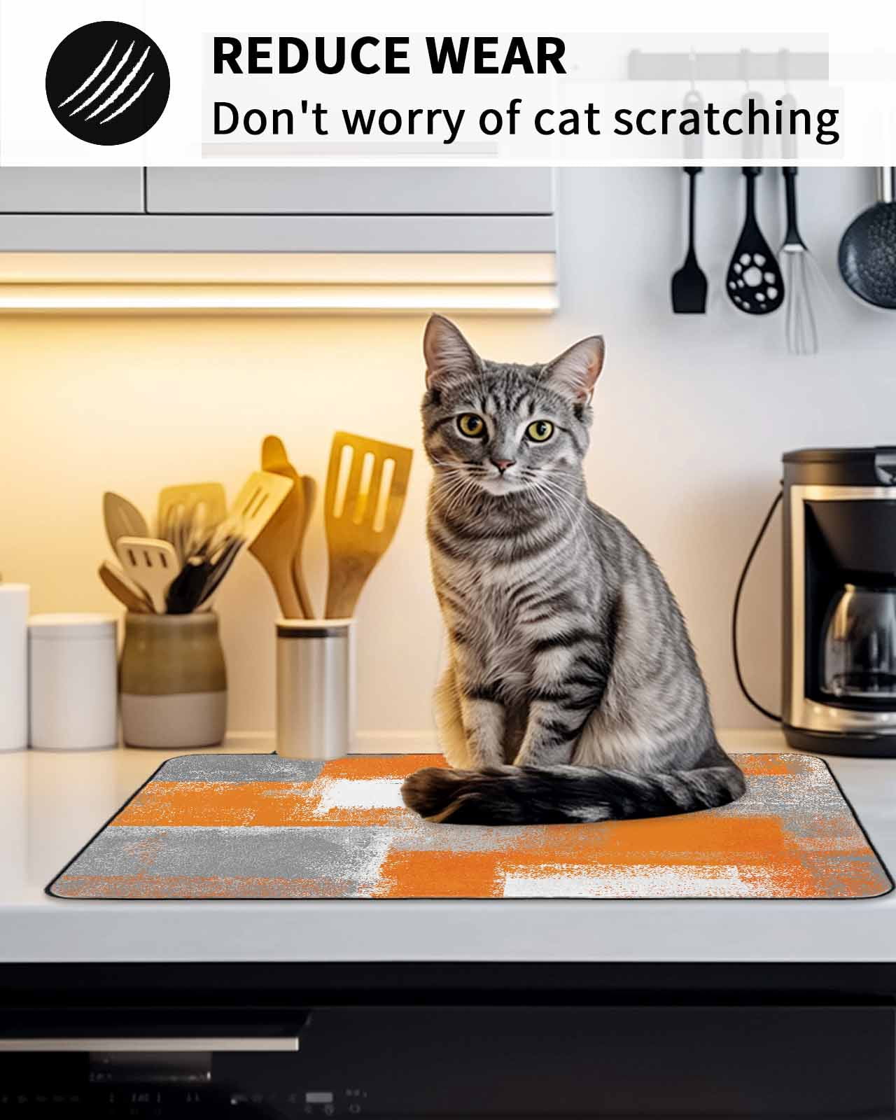 Stove Top Covers for Electric Stove, Orange Grey Glass Stovetop Cover Protector, Modern White Mottled Graffiti Art Painting Induction Cooktop Protector Oven Mat for Kitchen Countertop 24"x21"