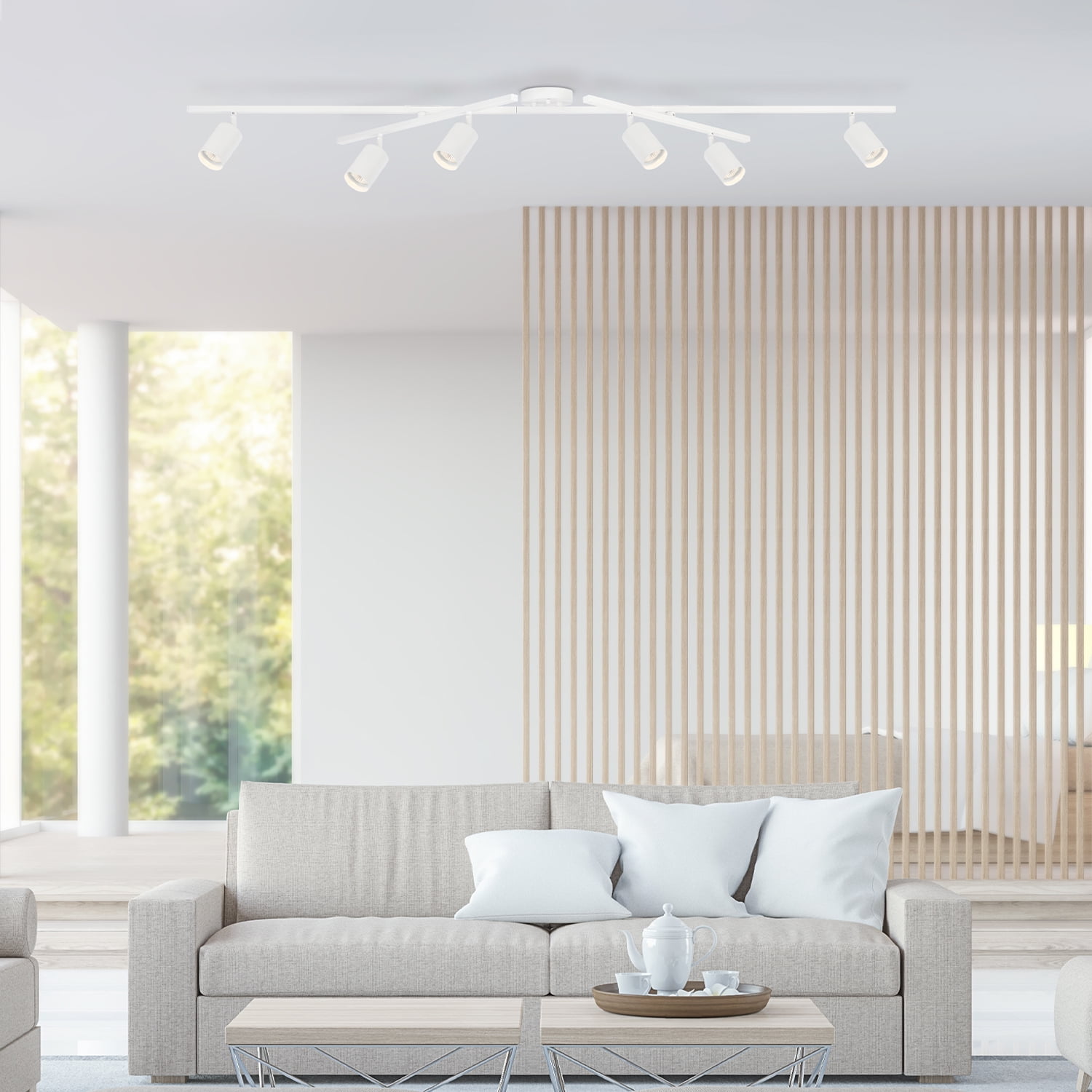 Globe Electric 64" Minimalist 6-Light Matte White Track Light Swivel Bars Pivoting Track Heads