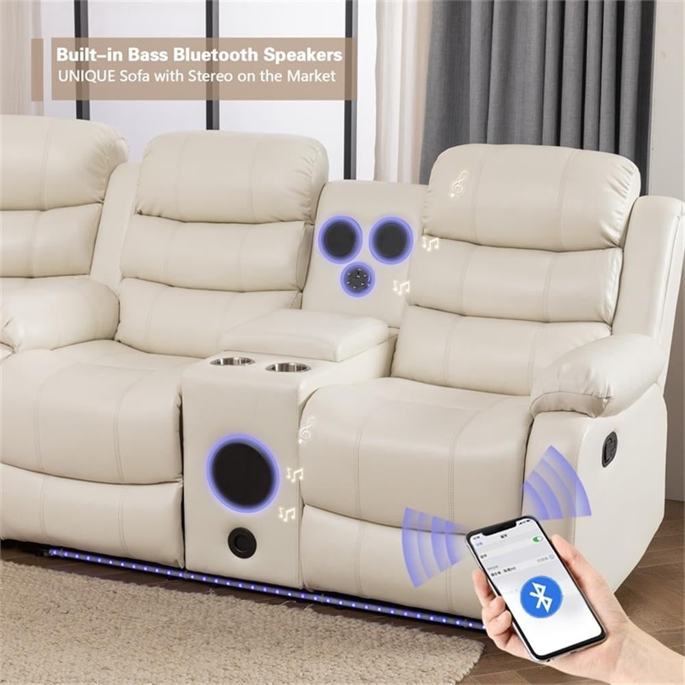 Pemberly Row Faux Leather Living Room Set Modern Reclining Sectional Sofa White