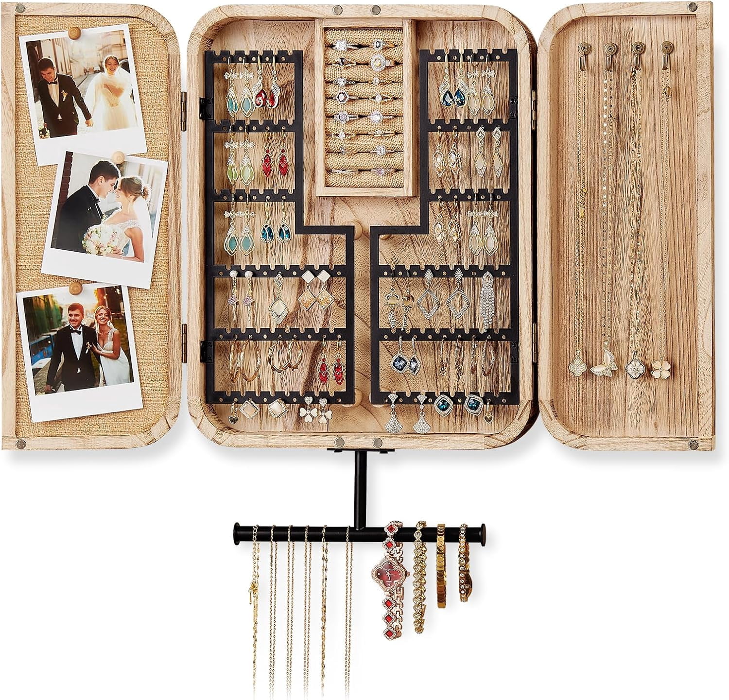 Hanging Jewelry Organizer, Wall Mounted Jewelry Organizer for Earring Holder Organizer, Jewelry Cabinet Holder Jewelry Storage Box for Earrings, Necklaces, Bracelets, Ring Holder