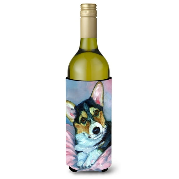 Carolines Treasures 7301LITERK Corgi Puppy with pink blanket Wine Bottle Hugger Wine Bottle multicolor
