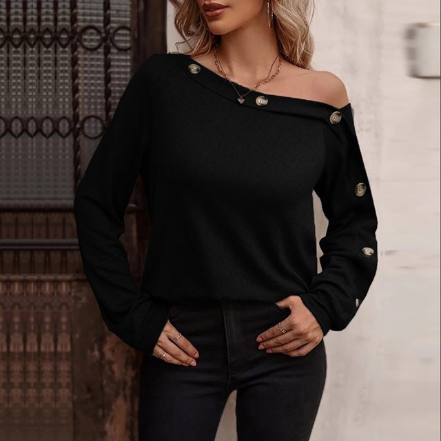 TIMIFIS Hauts pour Femmes Manches Longues Col en V Blouses Décontractées Chemise Boutonnée Mode Automne
