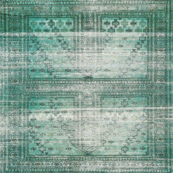 Ahgly Company Machine Washable Indoor Square Traditional -Sea Green Area Rugs, 4' Square