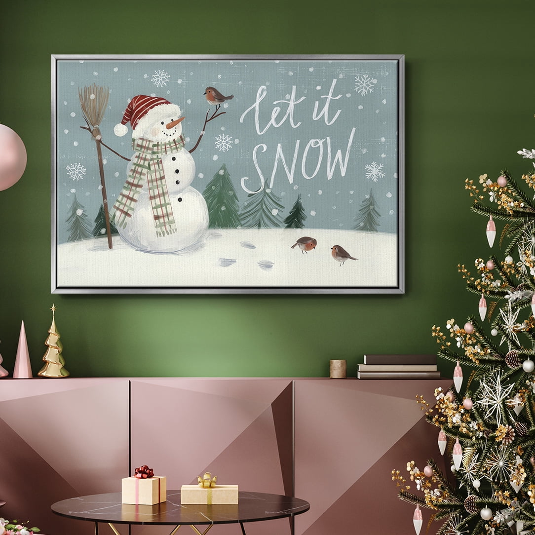 Jolly Snowman Collection A - Framed Gallery Wrapped Holiday Canvas - 27 x 41 - Silver Frame