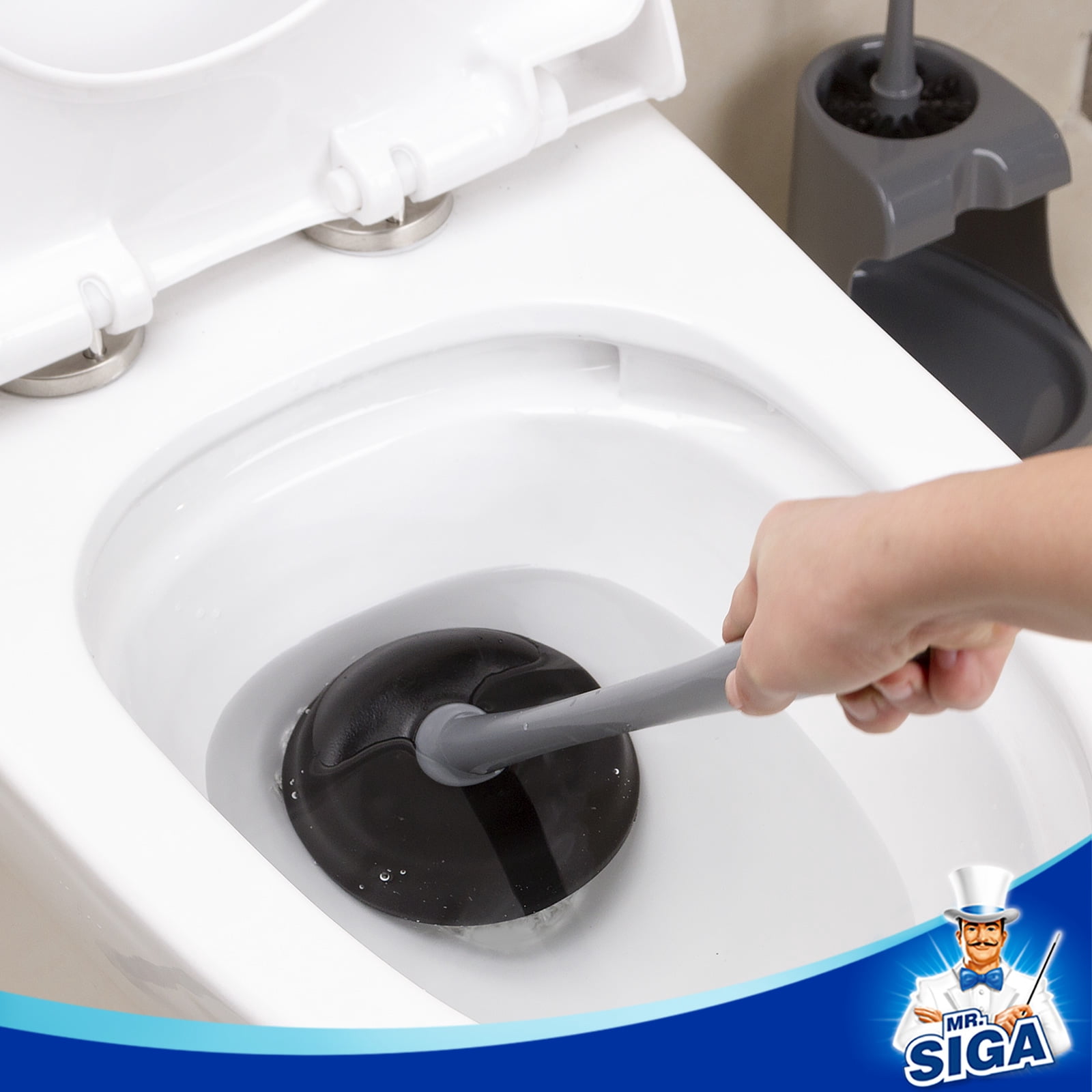 MR.SIGA Toilet Plunger and Bowl Brush Combo for Bathroom Cleaning, Gray, 2 Sets,for adult