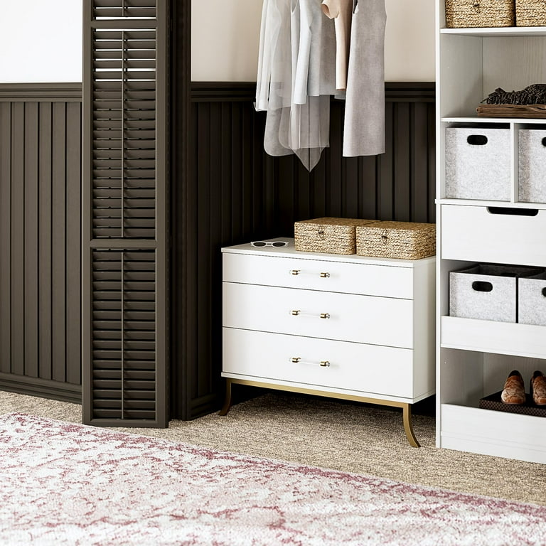 small 3 drawer dresser Paxton Mid-Century Modern 3-Drawer Dresser with Solid Wood Frame and Rattan Accent - Single main image 0