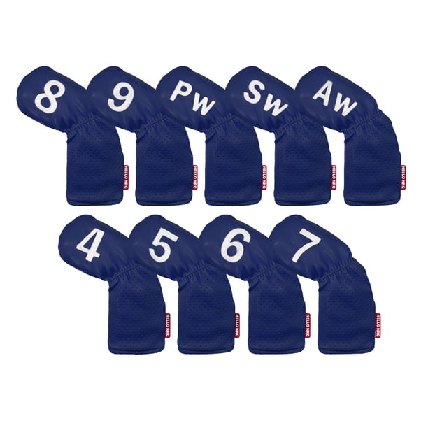 9 piezas Golf Iron Headcover, Golf Club Head Cover 4,5,6,7,8,9,PW,SW,AW con Big Sharpla Cubierta de cabeza de hierro de golf