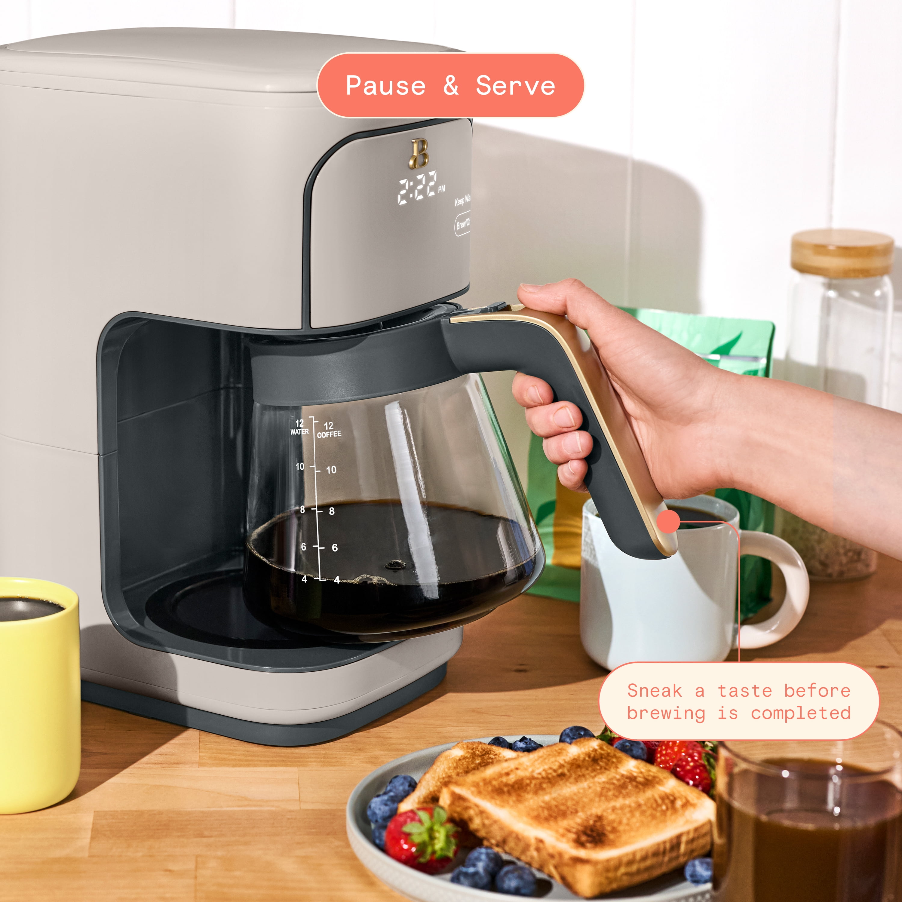 Beautiful 12 cup Programmable Coffee Maker, Porcini Taupe by Drew Barrymore