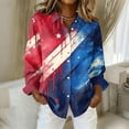 thumbnail image 2 of Domzest 4th Of July Shirts Women 250 Anniversary Usa Graphic Tshirt Patriotic V Neck Long Sleeve Butoon Down Shirts Royal Blue L, 2 of 5