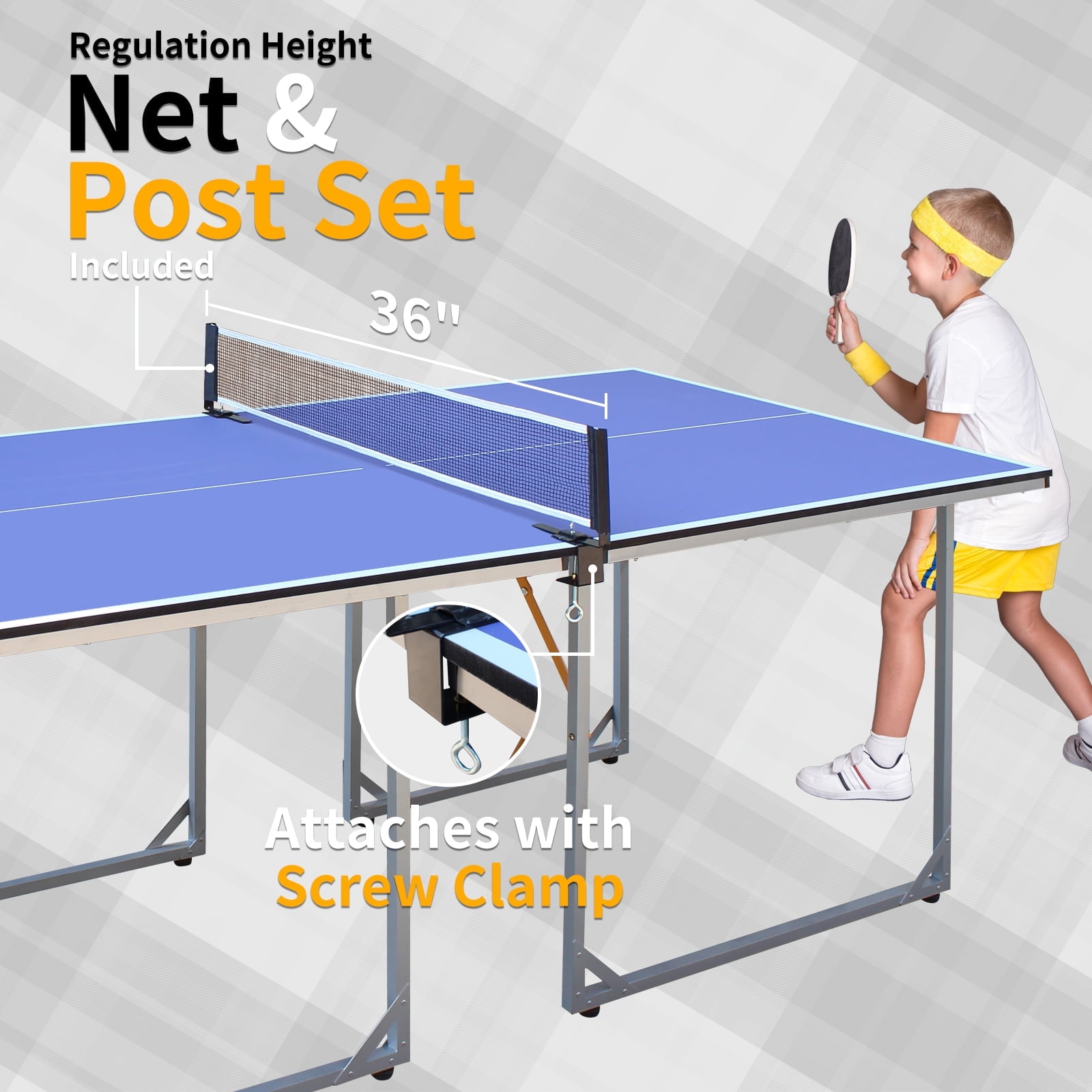 8ft Foldable Ping Pong Table Set Table Tennis Table with Handle 2 Rackets 3 Balls Net Aluminum Frame Folding Desktop