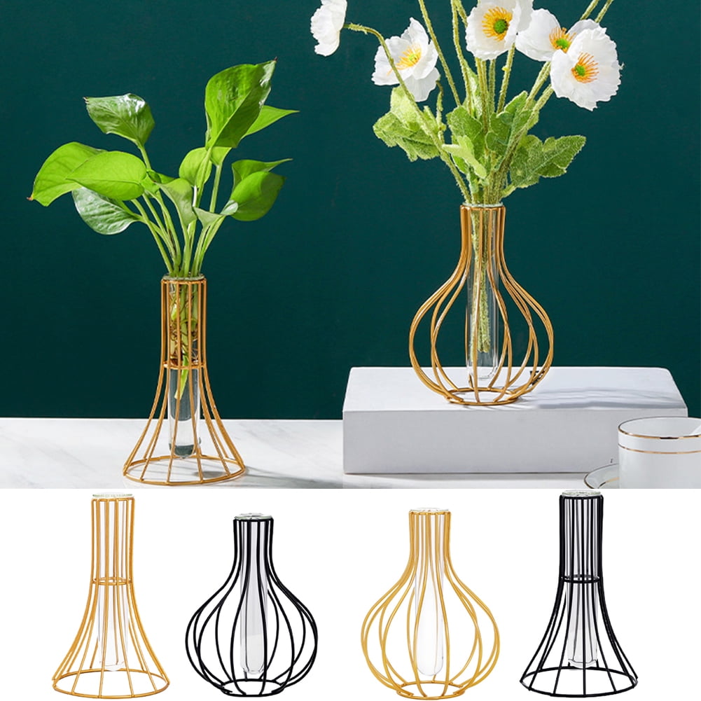 Shenmeida Flower Vase, Metal Stand Decorative Glass Flower Vase, Metal Stand Hinged Bud Test