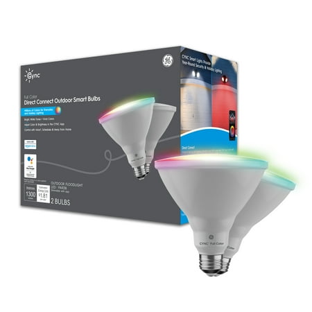 

GE CYNC Smart Outdoor Floodlight Full Color Bluetooth and Wi-Fi Enabled Alexa and Google Home Compatible Medium Base Dimmable No Hub Required (2 Pack)