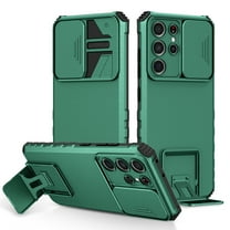 for Samsung Galaxy S21 Ultra Case, Stand Bracket Slide Camera Cover, Heavy Duty Protective Phone Case, Shockproof Hybrid Soft TPU   Hard PC for Samsung Galaxy S21 Ultra 6.8 inch,Darkgreen