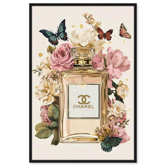 Glam Bloom Butterfly Perfume Canvas Fashion Art Print by Art Remedy, Black Frame, 10 x 15